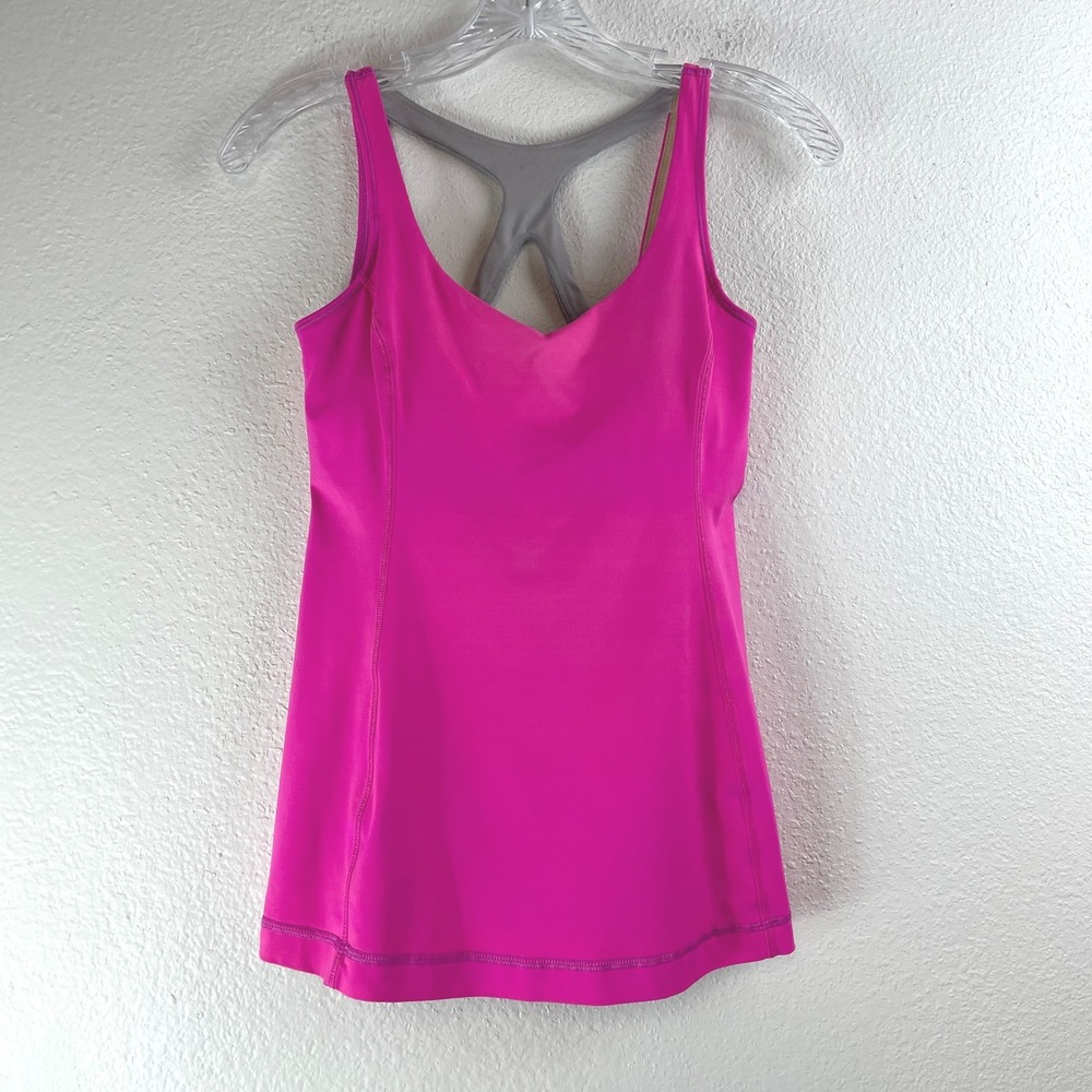 Lululemon Power Y Tank Top Pink Grey Racerback Built-in Bra Size 6